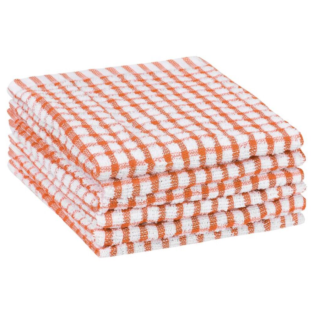 Checked Tea Towels, Cotton Washable Dish Cloth, 11" x 16" 6 Pack Orange